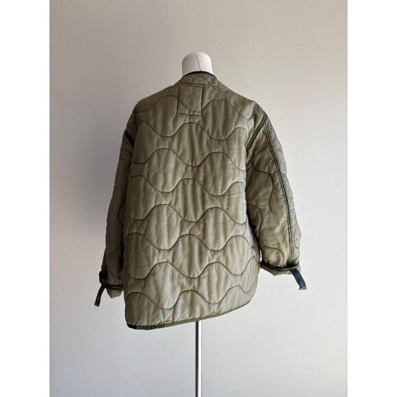 vintage army olive green quilted open front jacket - Picture 4 of 6
